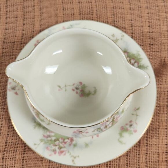 Vintage Theodore Haviland Apple Blossom Gravy Boat with Saucer - Picture 2 of 6
